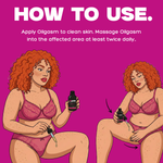 Illustration of a woman applying a product with text on a pink background