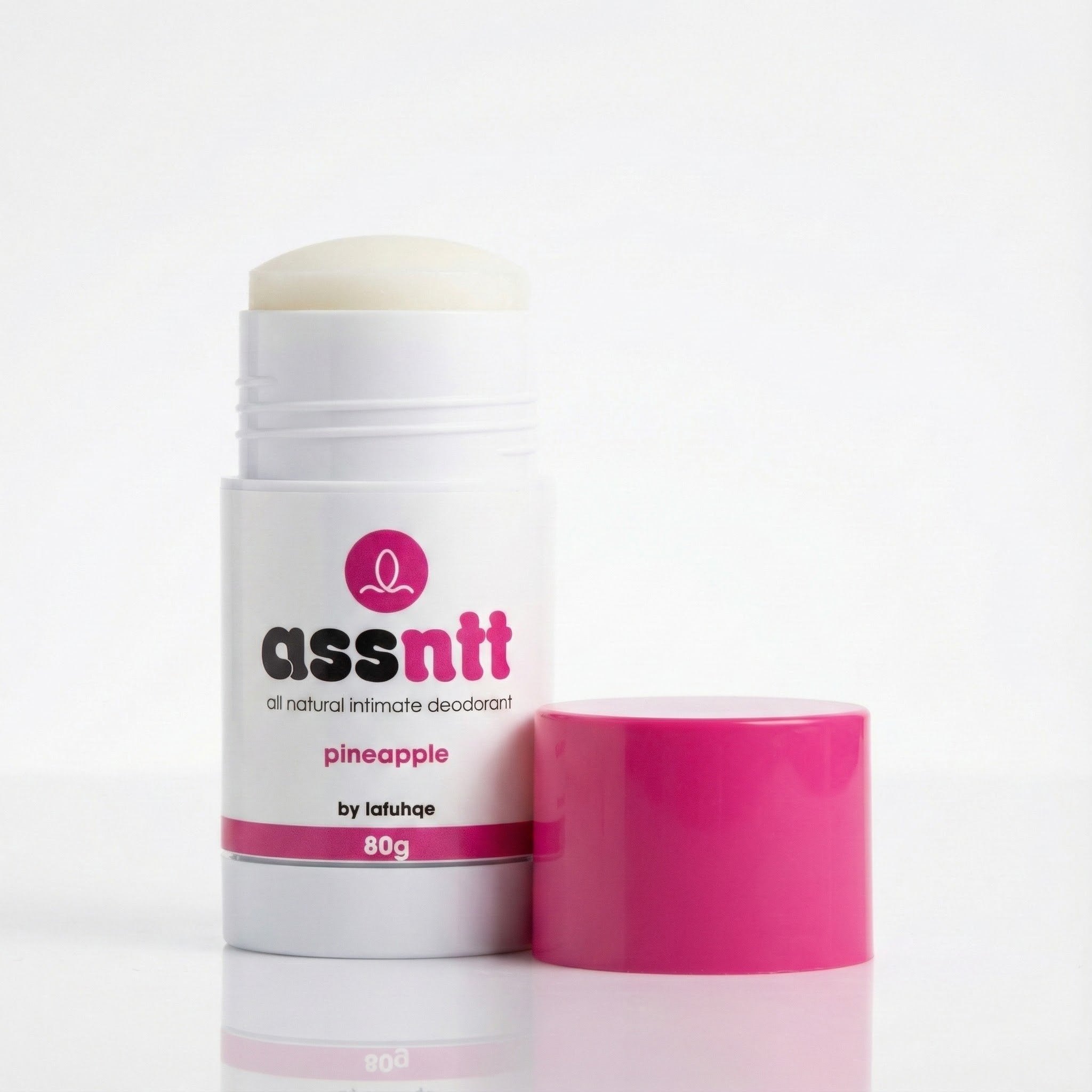 Assnt all natural intimate deodorant stick with pineapple scent on a white background