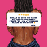 Illustration of a woman with a product helixir review text on a pink background