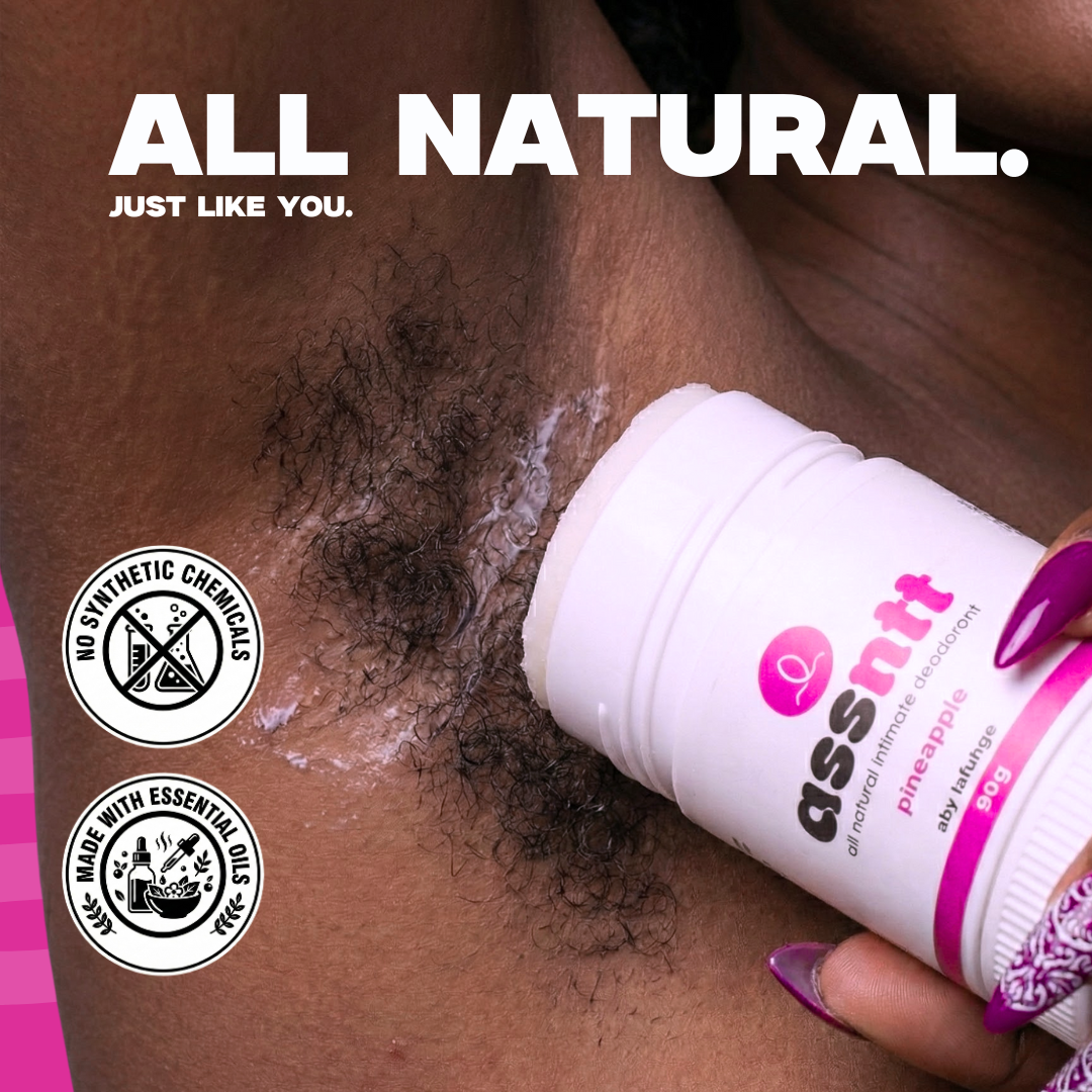 Product being applied to skin with 'All Natural' and 'Just Like You' text, featuring a brand logo.